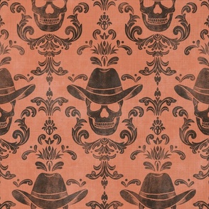 cowboy skull damask textured rust red large scale western wallpaper WB24