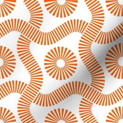 Ornamental orange square mesh on a white background. Elegant and clean design.