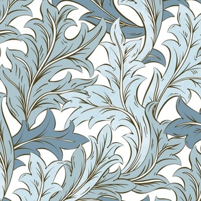 Vintage Foliage - large - multi blue on white background