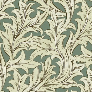 Vintage Foliage - large - green on dusty green background