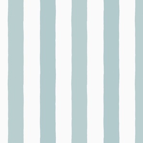 Modern Minimalist Two Tone White and Dusky Aqua Blue Deckchair Vertical Coastal Stripes