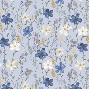 Large - Cool Wildflower Garden - On Light French Blue