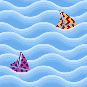 Colorful Sailboats on a Wavy Sea