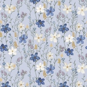 Small // Tiny - Cool Wildflower Garden - On Light French Blue