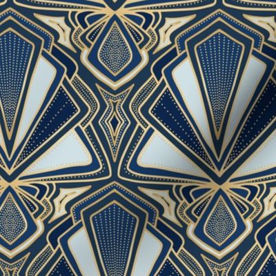 Art deco fans geometric gold and blue hues Medium