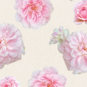 Jumbo walls Rose petals rosebud floating floral / realistic roses / pink sweetheart flowers /  kitsch cream and pink