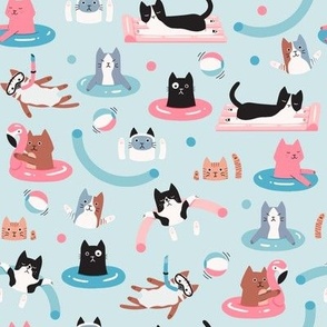 CATS IN THE POOL BABY BLUE SMALL