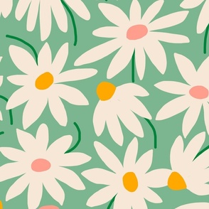 Spring daisies - green SMALL