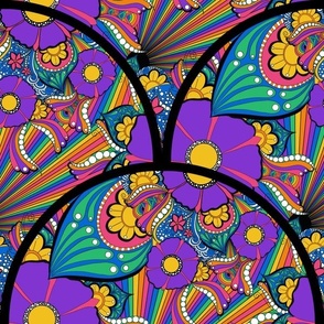 12” French Country Florals Tangle Psychedelic Rainbow Art Deco Scallop - Medium
