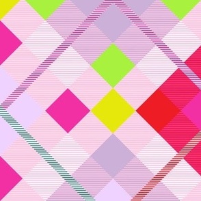 Dopamine Heaven Diagonal tartan plaid Hot pink and lime green Large scale
