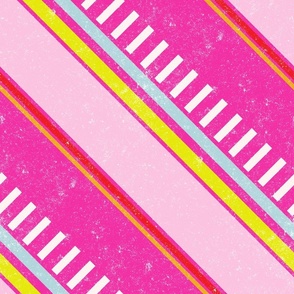 Dopamine diagonal stripes wide Hot pink and pin and lime green Large scale