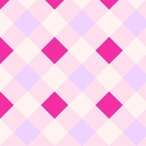 Dopamine diagonal pink and hot pink gingham check Small scale