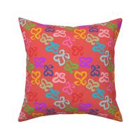 Doodle Hearts Multicolored on soft red