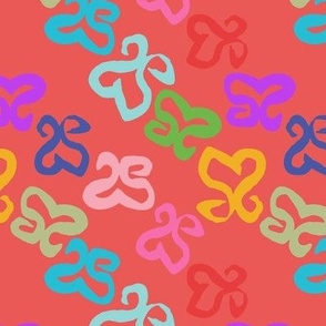 Doodle Hearts Multicolored on soft red