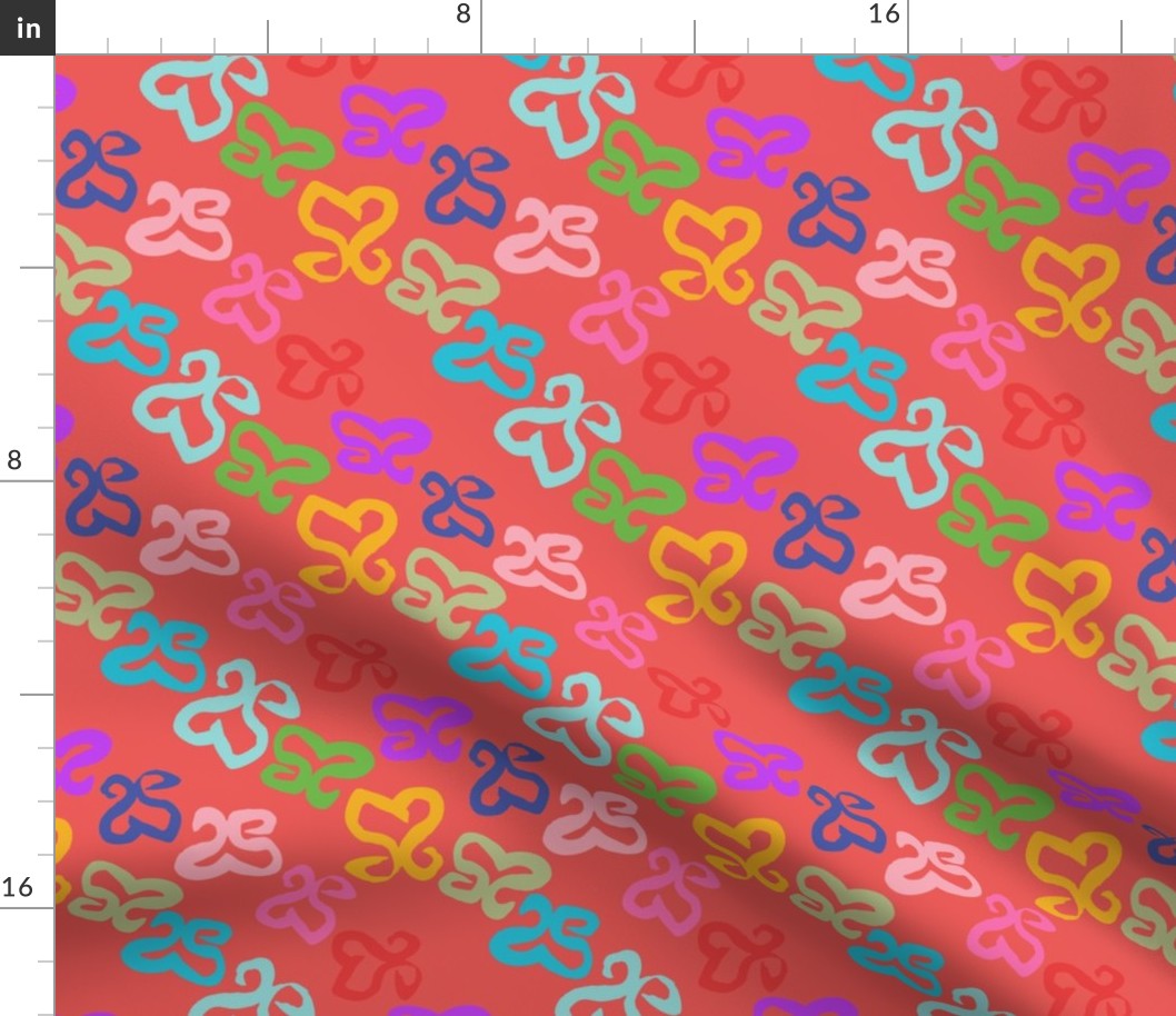 Doodle Hearts Multicolored on soft red