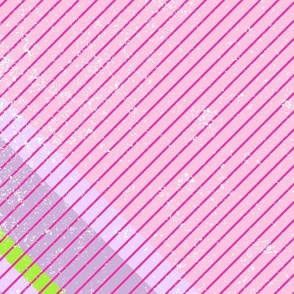 Dopamine pin stripes diagonal hot pink and light pink with lime and lavender Large scale