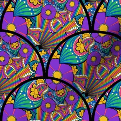 6” French Country Florals Tangle Psychedelic Rainbow Art Deco Scallop - Small