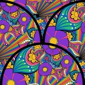 6” French Country Florals Tangle Psychedelic Rainbow Art Deco Scallop - Small