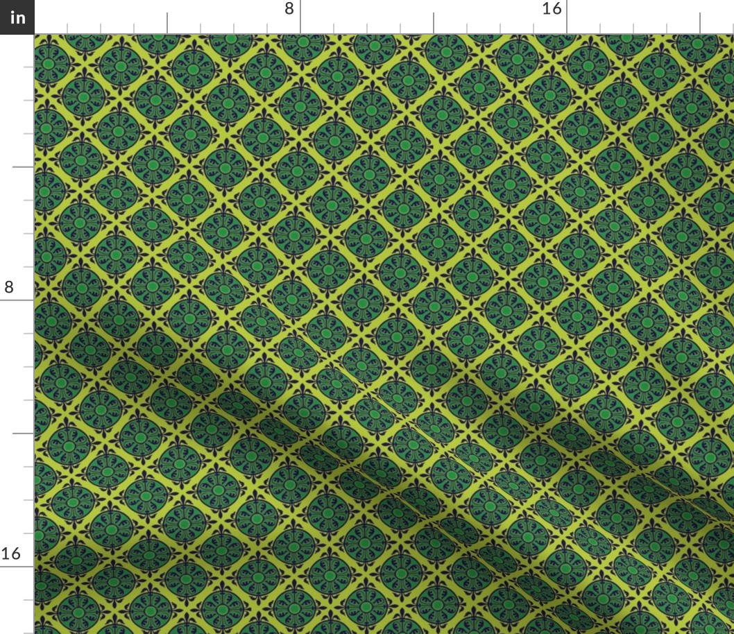 Diamond Medieval Tiles - green on green