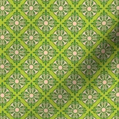 Diamond Medieval Tiles - Light Green And Pink