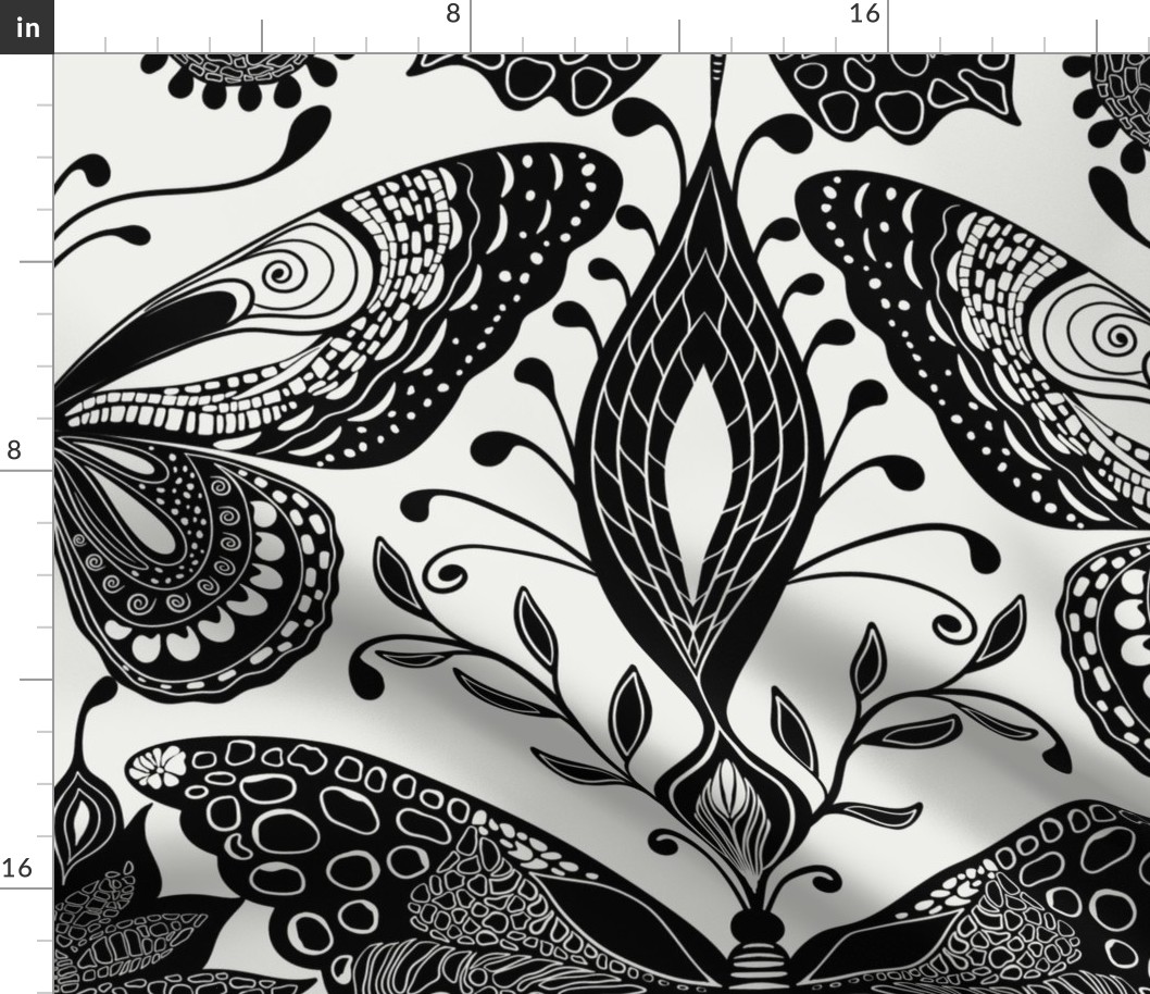 Symmetrical Butterfly Dreamscape - Black + White ( Extra Large ) 