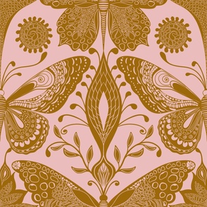 Symmetrical Butterfly Dreamscape - Gold+  Pink ( Extra Large ) 