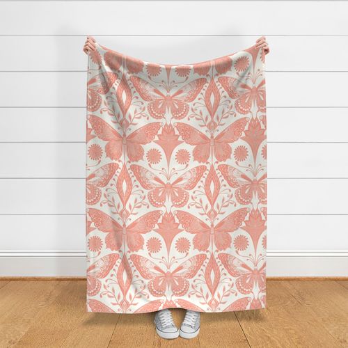 Symmetrical Butterfly Dreamscape - Cream + + Light Terracotta  ( Extra Large )