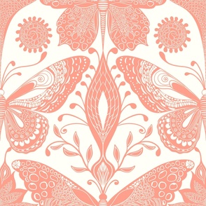 Symmetrical Butterfly Dreamscape - Cream + + Light Terracotta  ( Extra Large )