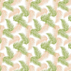 Tropical Palm Print - Peach and Green - White
