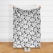 retro black and white flowers (jumbo scale) | bold abstract floral pattern