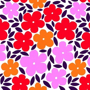 (M) Mid Mod Full bloom Boho 70s Daisy Floral 3. Bright Pink Orange