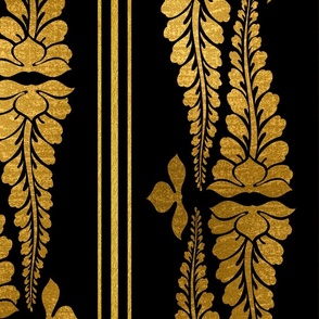 Vintage Glamour Flower Fronds-Gold On Black-L
