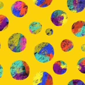 Multicolor Crayon Polka Dots on Yellow