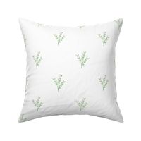 Medium green leaf twigs, forest, woodland, cottagecore minimalistic design on white background