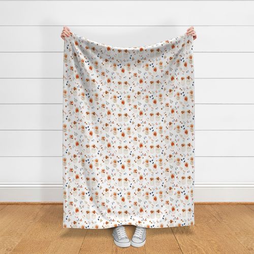 Medium woodland baby deer, fox, squirrel in swaddle cute forest animals, leaves, acorns, rosehips on white background