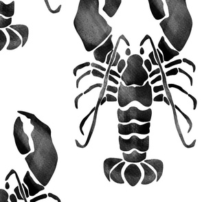 Watercolor Lobster black and white unprinted background Crustacean core | jumbo 