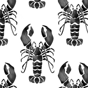 Watercolor Lobster black and white unprinted background Crustacean core | large