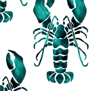 Watercolor Lobster teal emerald green and white unprinted background Crustacean core | jumbo