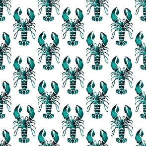 Watercolor Lobster teal emerald green and white unprinted background Crustacean core | medium