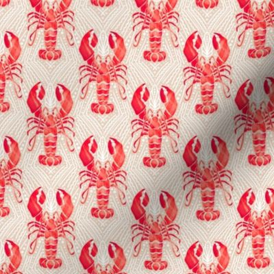 Watercolor Lobster coral red on neutral beige light taupe with white subtle geometric background Crustacean core | small