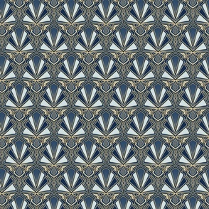 Art deco fans geometric gold and blue hues Small