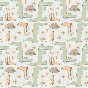 Crocodiles with cowboy boots and cowboy hats green mustard yellow brown 4in medium