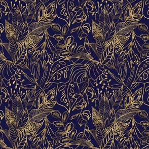 Hand drawn wild leafy  spread- gold and blue