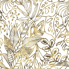 Hand drawn wild leafy  spread- gold and white