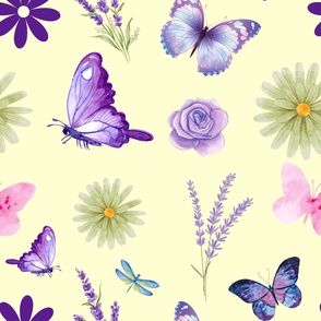 Wildflowers and Butterflies Floral Purple and Yellow Themed