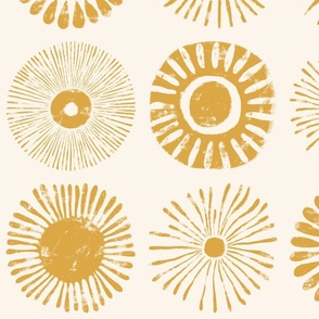 boho sun large - set of nine different suns - mustard yellow on light yellow - boho summer wallpaper