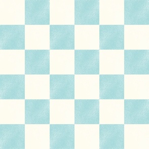 (L) Painted Textured Checkerboard, Checks Light Turquoise and Cream/Off-White