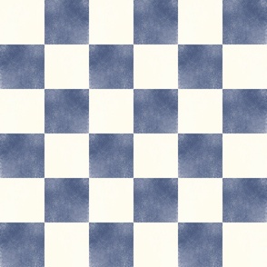 (L) Painted Textured Checkerboard, Checks Denim Blue and Cream/Off-White