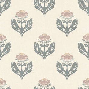 Large Simple Block Print Florals (Green and Beige)(10.5"/12")