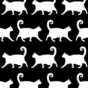 Plump Cats Walking - White on Black  (L)